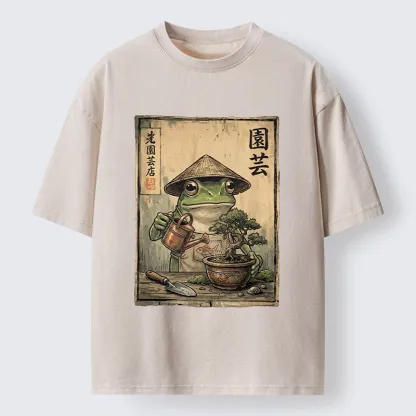 Tokyo-Tiger Frog Takes Good Care Of Bonsai Washed T-Shirt