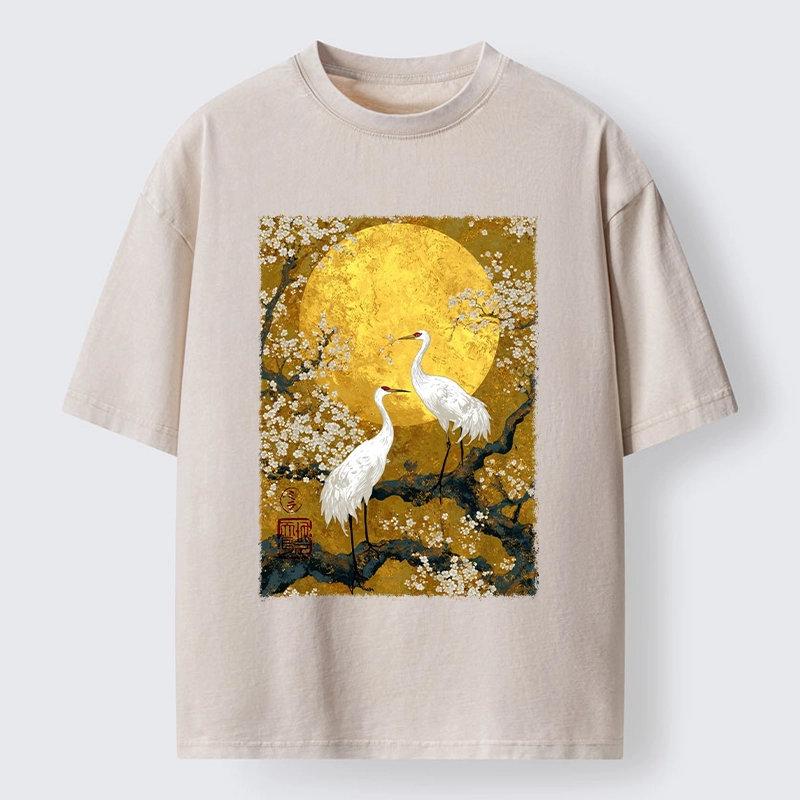 Tokyo-Tiger Traditional Japanese Crane Art Washed T-Shirt