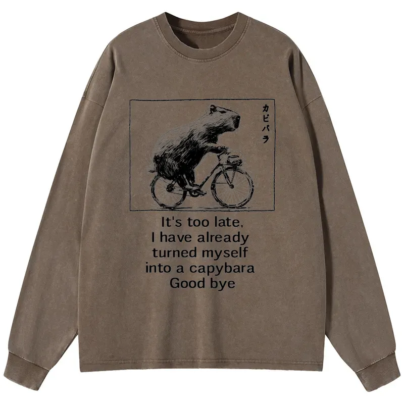 Tokyo-Tiger Funny Capybara Riding A Bicycle Washed Long Sleeve T-Shirt