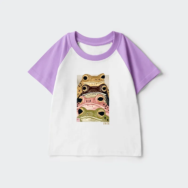 Tokyo-Tiger Whimsical Multi Colored Frog Art Kids Raglan T-shirt