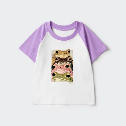 Tokyo-Tiger Whimsical Multi Colored Frog Art Kids Raglan T-shirt