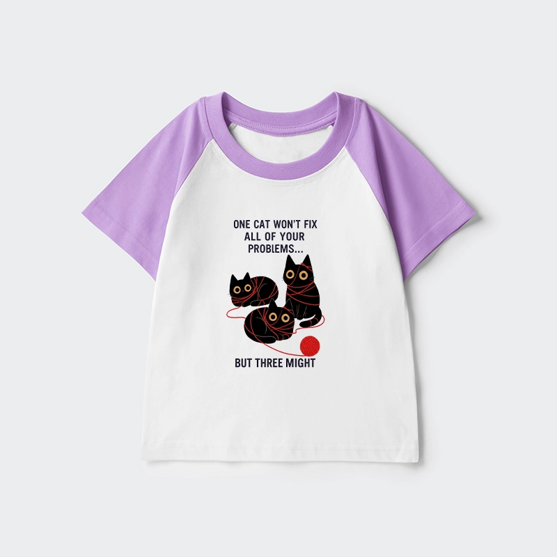 Tokyo-Tiger Three Cats Fix All Problems Kids Raglan T-shirt