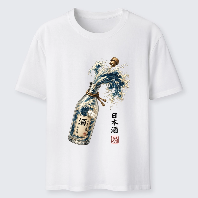Tokyo-Tiger Ocean Wave Poured From A Sake Bottle Classic T-Shirt
