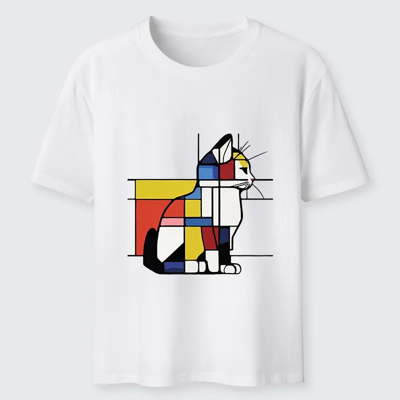 Tokyo-Tiger Geometric Cat Art In Primary Colors Classic T-Shirt Sale