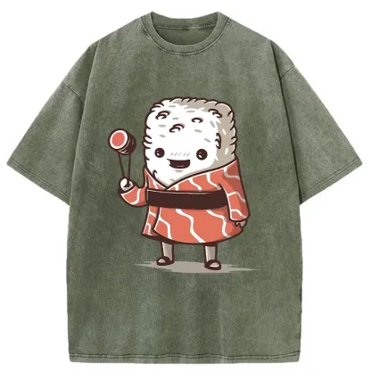 Tokyo-Tiger Delicious And Funny Sushi Washed T-Shirt