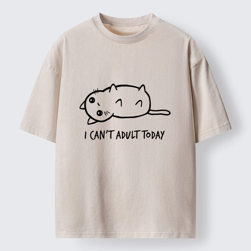 Tokyo-Tiger Lazy Cat Refusing Adulting Life Washed T-Shirt