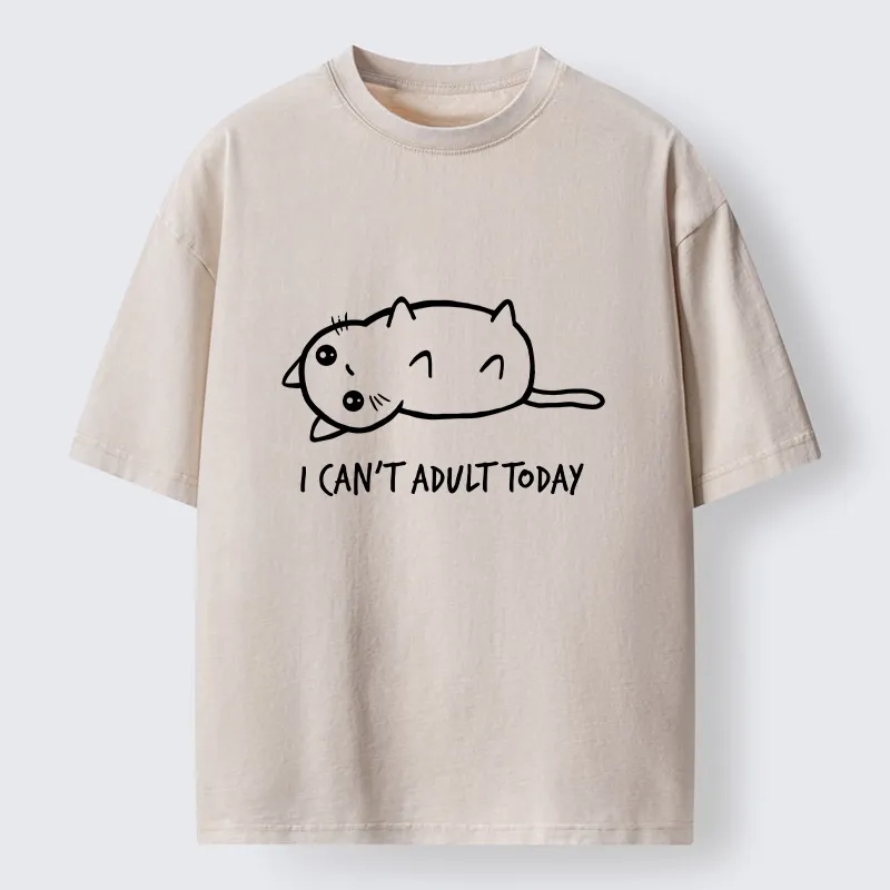 Tokyo-Tiger Lazy Cat Refusing Adulting Life Washed T-Shirt