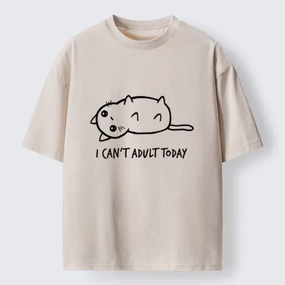 Tokyo-Tiger Lazy Cat Refusing Adulting Life Washed T-Shirt
