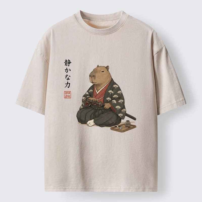 Tokyo-Tiger Calm Samurai Capybara With Katana Meme Washed T-Shirt