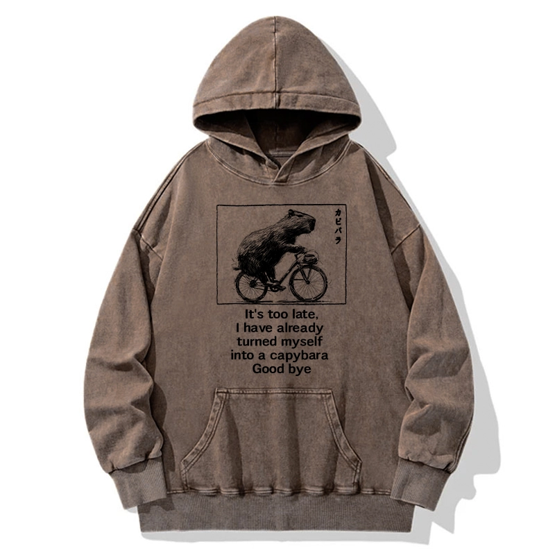 Tokyo-Tiger Funny Capybara Riding A Bicycle Washed Hoodie