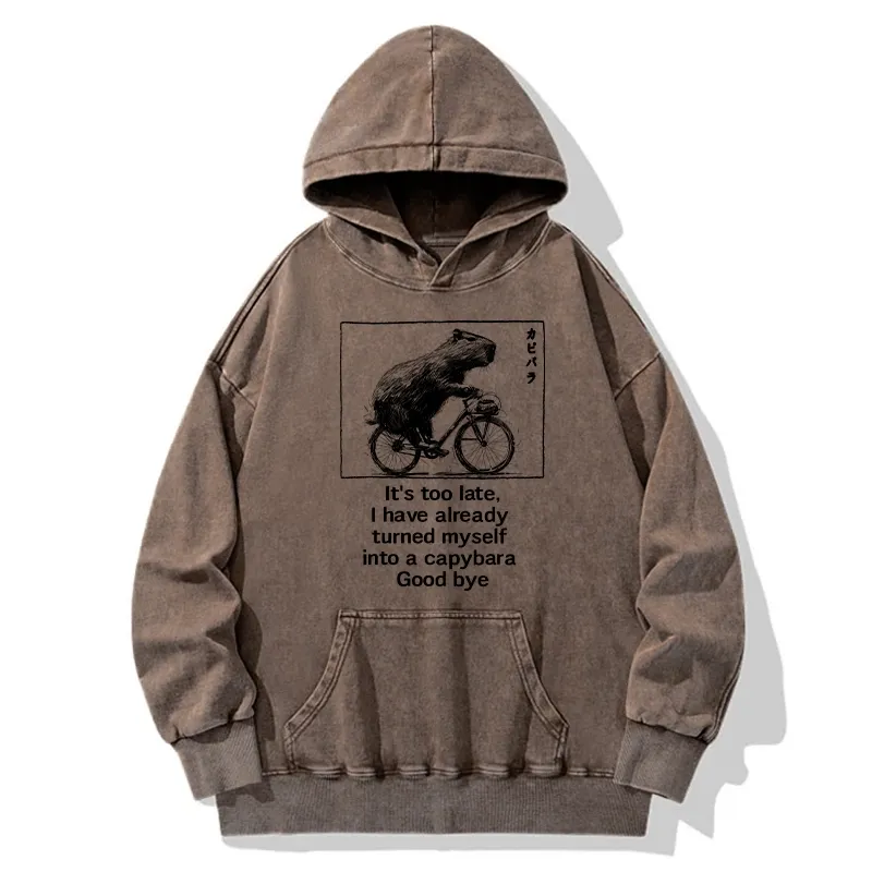 Tokyo-Tiger Funny Capybara Riding A Bicycle Washed Hoodie