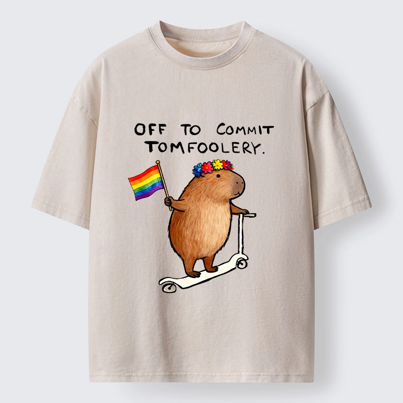 Tokyo-Tiger Pride Capybara On Scooter Meme Washed T-Shirt