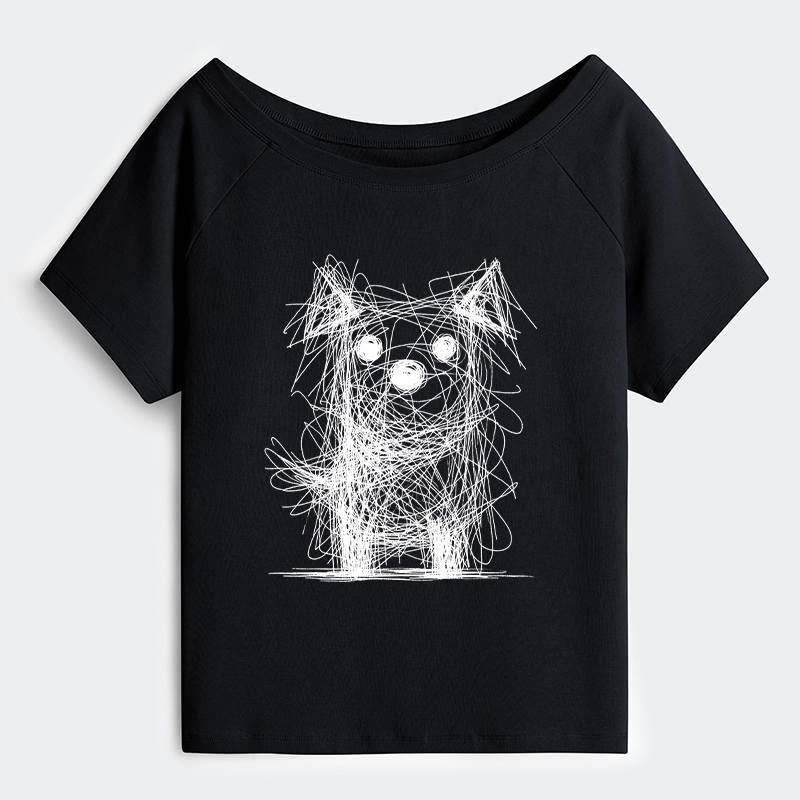 Tokyo-Tiger Scruffy Dog Chaos Art Off Shoulder T-Shirt