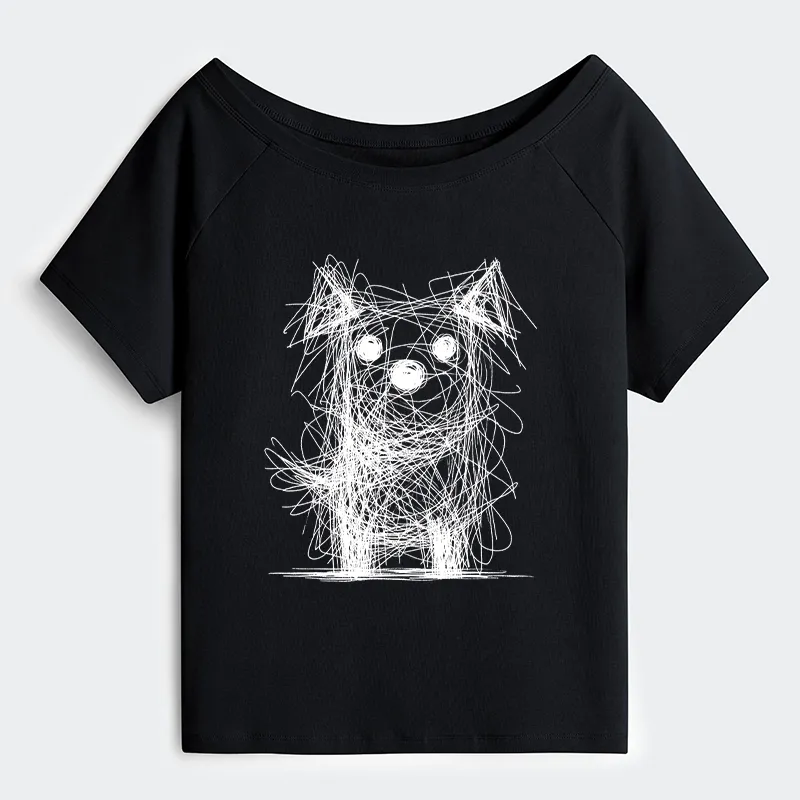 Tokyo-Tiger Scruffy Dog Chaos Art Off Shoulder T-Shirt