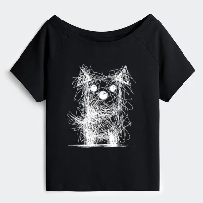 Tokyo-Tiger Scruffy Dog Chaos Art Off Shoulder T-Shirt