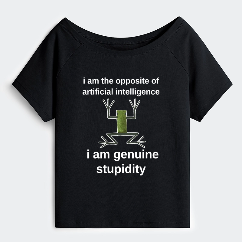 Tokyo-Tiger Genuine Stupidity Frog Meme Off Shoulder T-Shirt