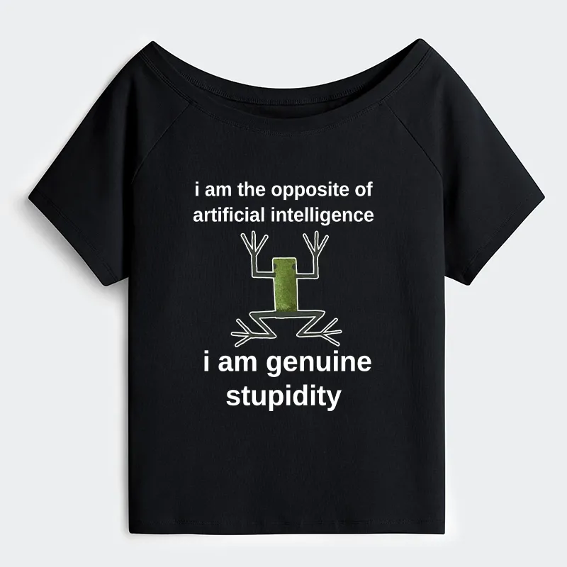 Tokyo-Tiger Genuine Stupidity Frog Meme Off Shoulder T-Shirt