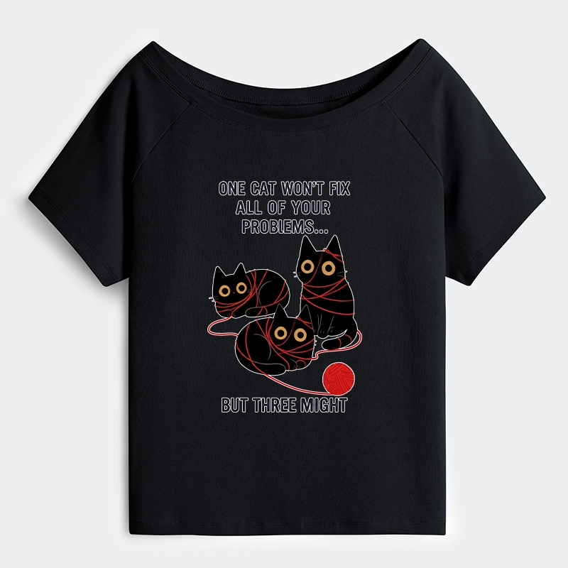 Tokyo-Tiger Three Cats Fix All Problems Off Shoulder T-Shirt