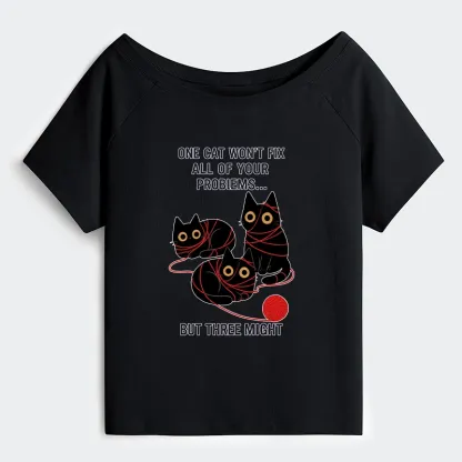Tokyo-Tiger Three Cats Fix All Problems Off Shoulder T-Shirt