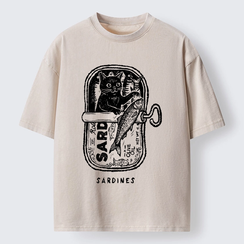 Tokyo-Tiger Black Cat Stuck In A Sardine Can Washed T-Shirt