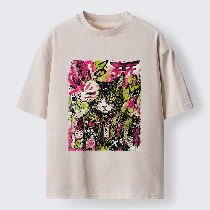 Tokyo-Tiger Funny Tokyo Street Cat Meme Art Washed T-Shirt