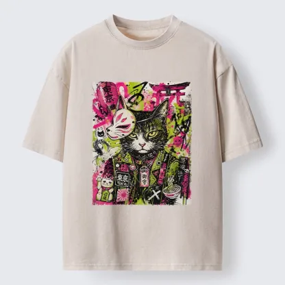 Tokyo-Tiger Funny Tokyo Street Cat Meme Art Washed T-Shirt