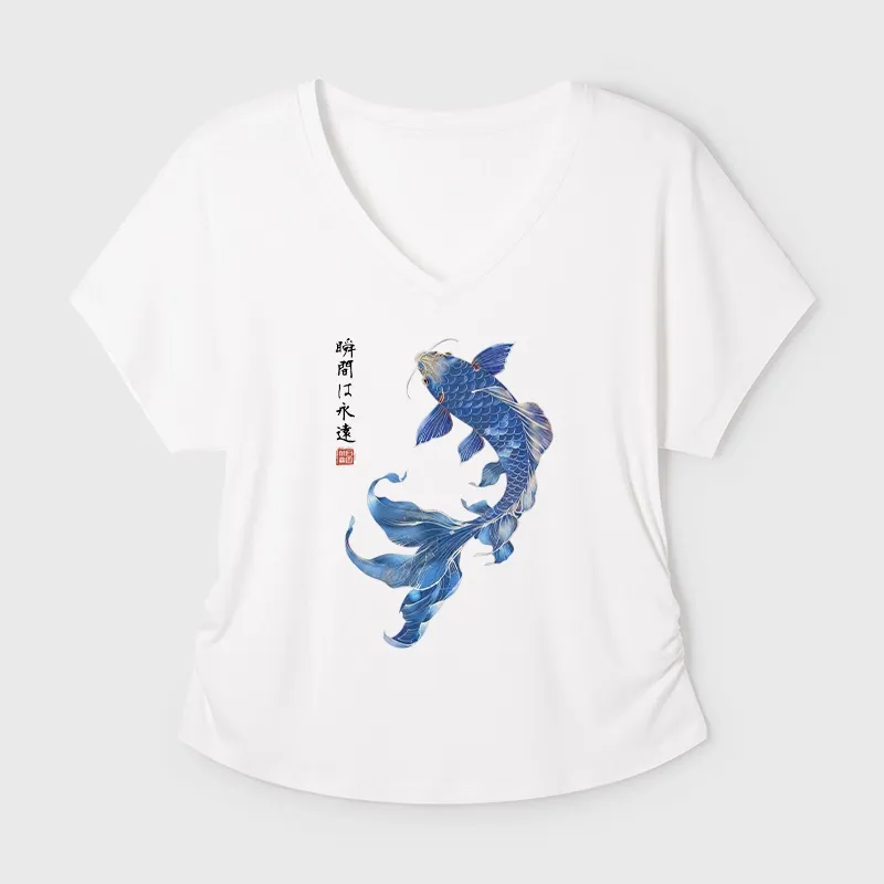 Tokyo-Tiger Lucky Blue Koi Fish Art Modal Dolman Sleeve T-Shirt