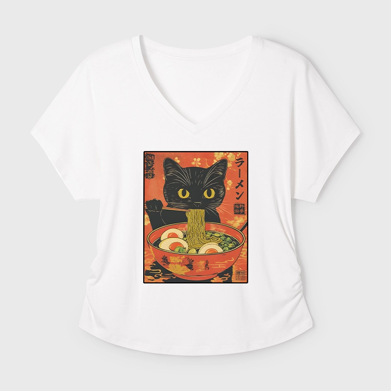 Tokyo-Tiger Hungry Black Cat Loves Ramen Modal Dolman Sleeve T-Shirt