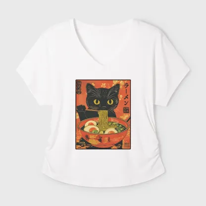 Tokyo-Tiger Hungry Black Cat Loves Ramen Modal Dolman Sleeve T-Shirt