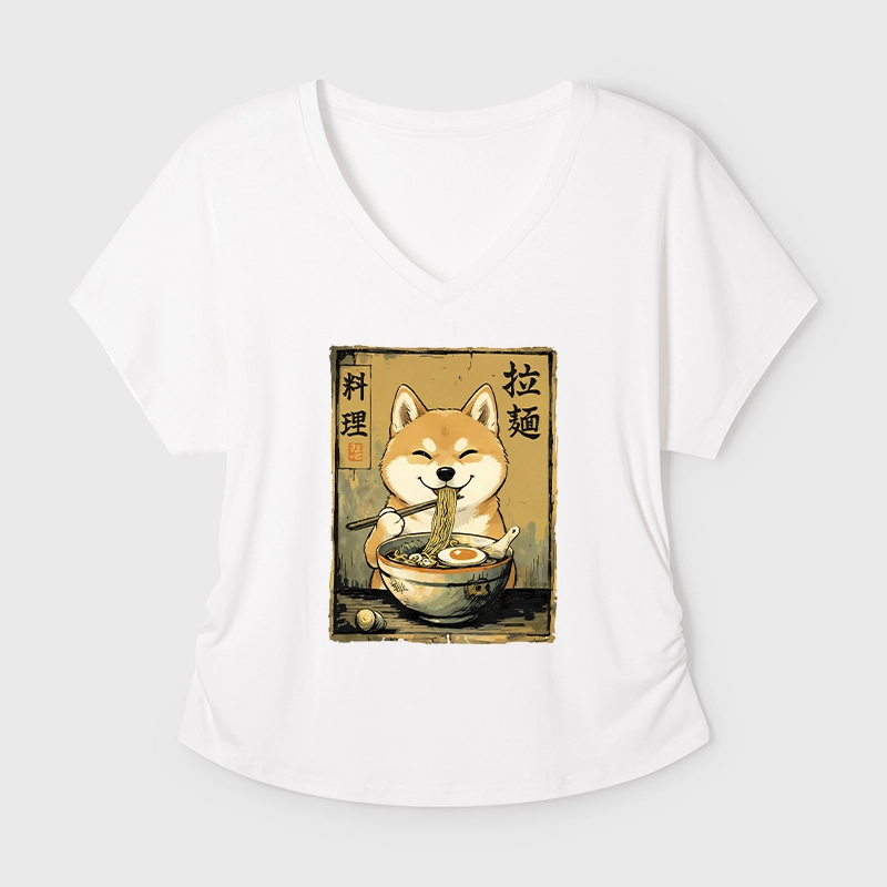 Tokyo-Tiger Happy Shiba Eating Ramen Modal Dolman Sleeve T-Shirt