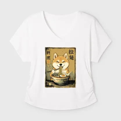 Tokyo-Tiger Happy Shiba Eating Ramen Modal Dolman Sleeve T-Shirt
