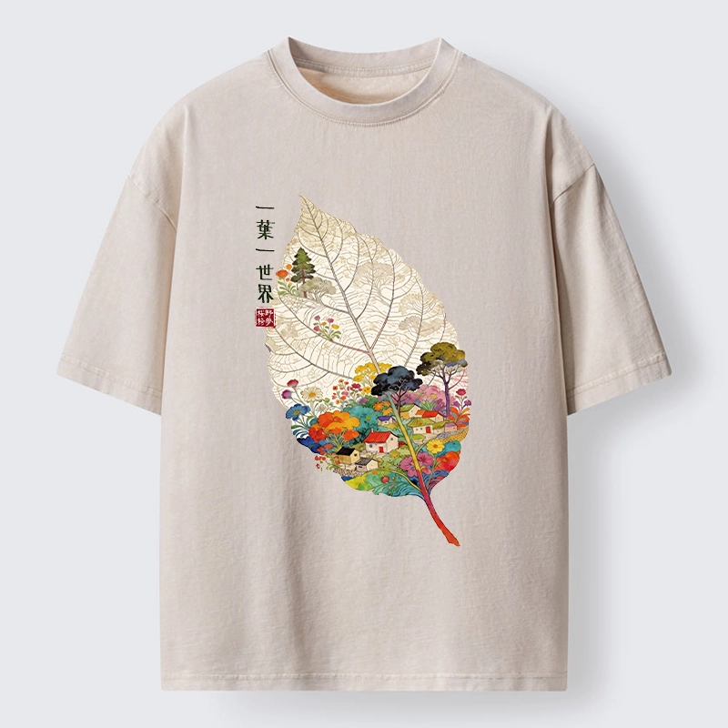 Tokyo-Tiger One Leaf Holds A Tiny Colorful World Washed T-Shirt