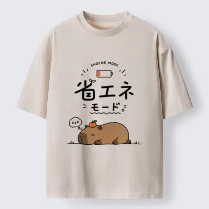 Tokyo-Tiger Capybara Naps Through Slow Lazy Days Washed T-Shirt