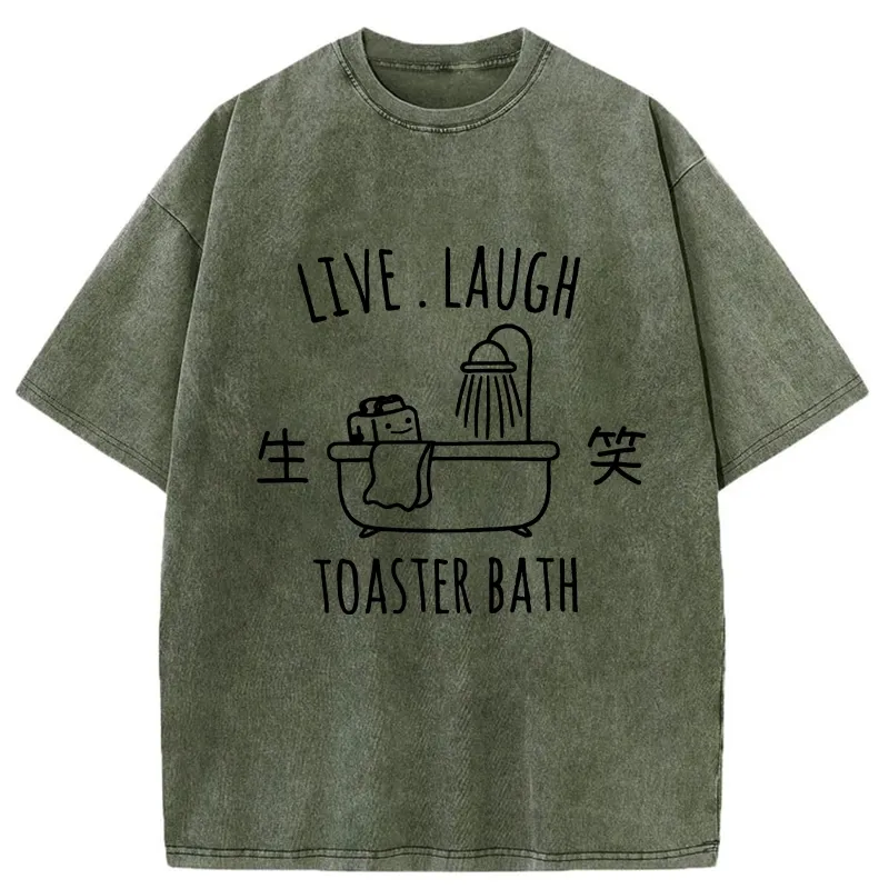 Tokyo-Tiger Live Laugh Toaster Bath Washed T-Shirt