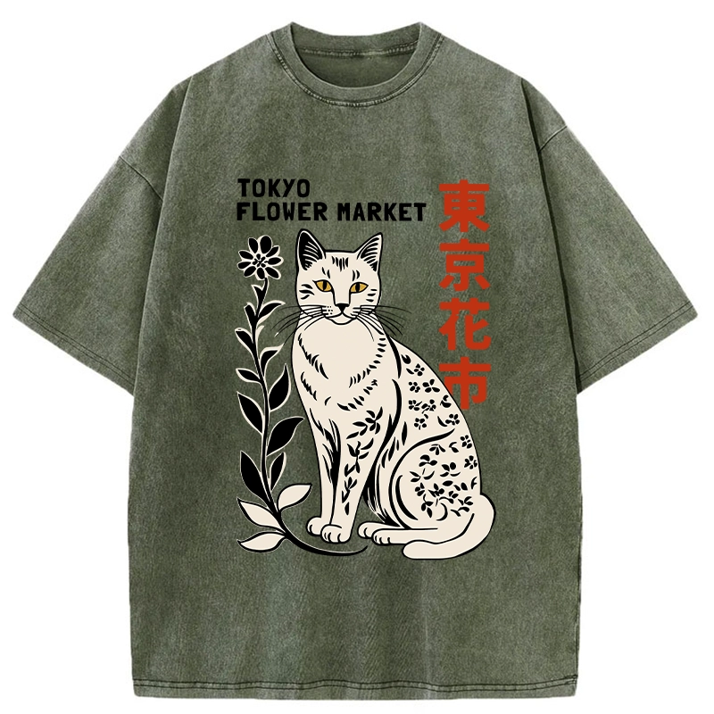 Tokyo-Tiger Flower Market Tokyo Washed T-Shirt