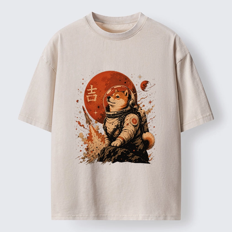Tokyo-Tiger Space Dog On Red Planet Mission Washed T-Shirt