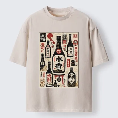 Tokyo-Tiger Bar Full Of Japanese Sake And Fortune Cats Washed T-Shirt