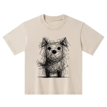 Tokyo-Tiger Scruffy Dog Chaos Art Kids Washed T-Shirt