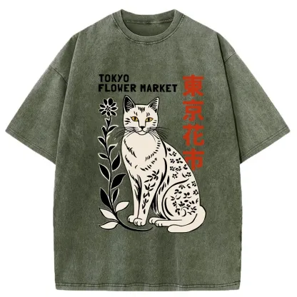 Tokyo-Tiger Flower Market Tokyo Washed T-Shirt