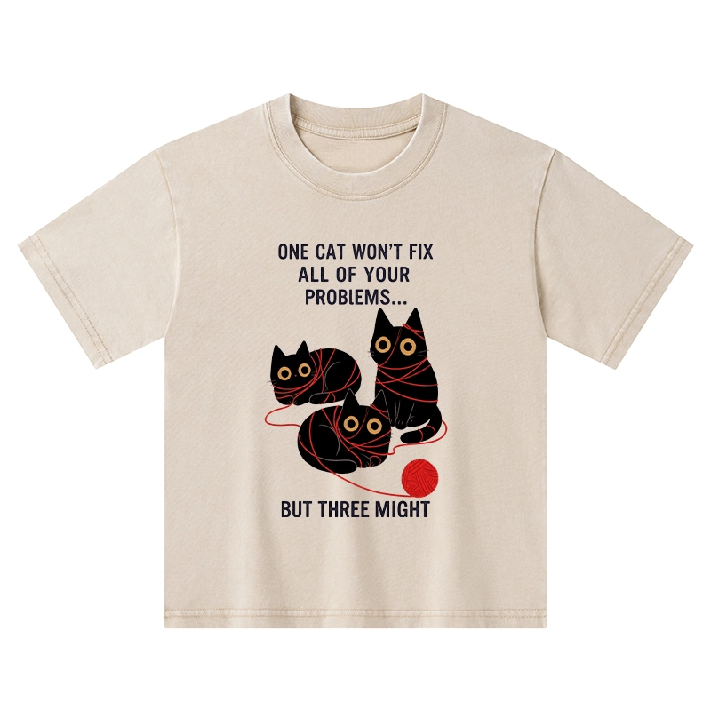 Tokyo-Tiger Three Cats Fix All Problems Kids Washed T-Shirt