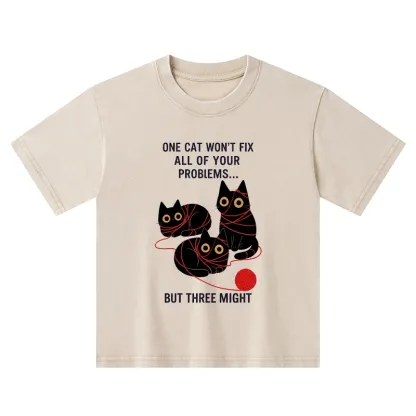 Tokyo-Tiger Three Cats Fix All Problems Kids Washed T-Shirt