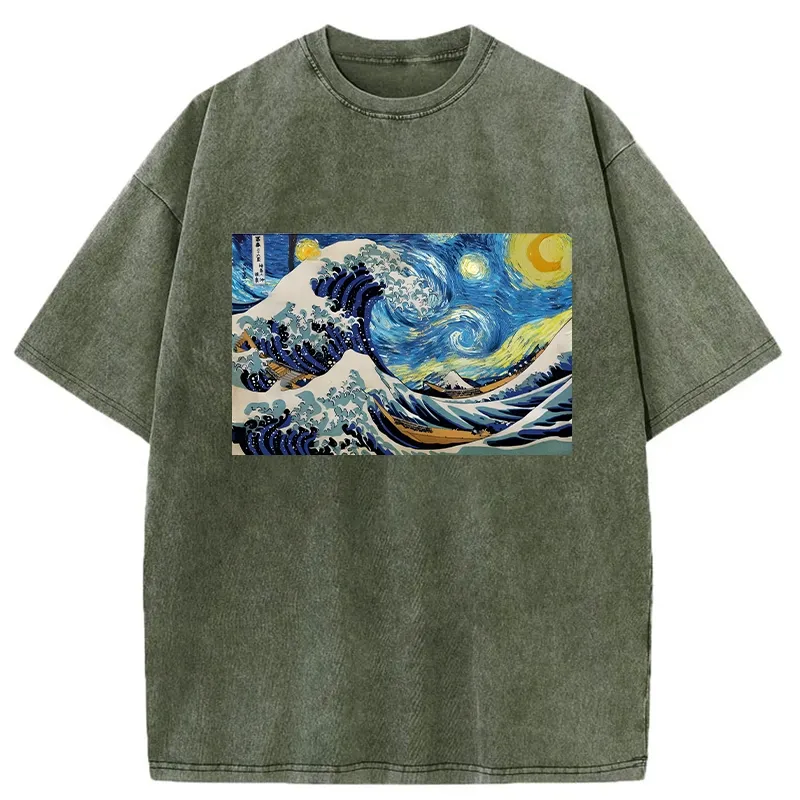 Tokyo-Tiger Great Wave Off Starry Night Washed T-Shirt