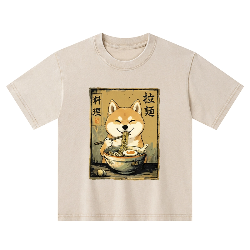 Tokyo-Tiger Happy Shiba Eating Ramen Kids Washed T-Shirt