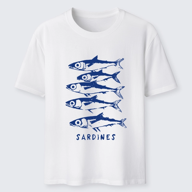 Tokyo-Tiger Blue And White Sardines Linocut Art Classic T-Shirt