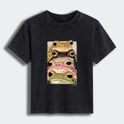 Tokyo-Tiger Whimsical Multi Colored Frog Art Women's Washed T-shirt