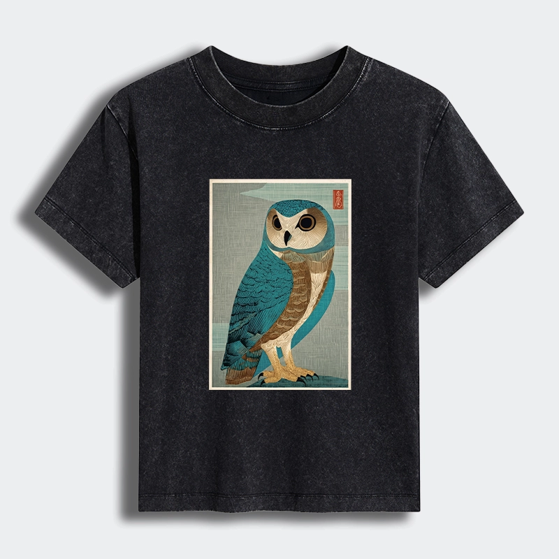 Tokyo-Tiger Vintage Owl Woodblock Art Women's Washed T-shirt