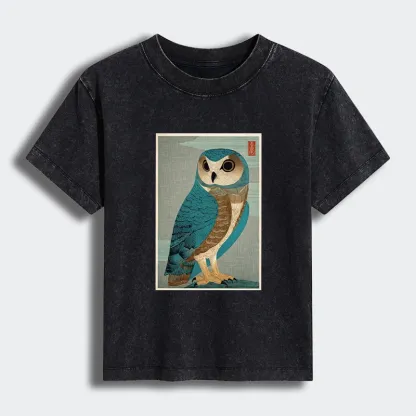 Tokyo-Tiger Vintage Owl Woodblock Art Women's Washed T-shirt