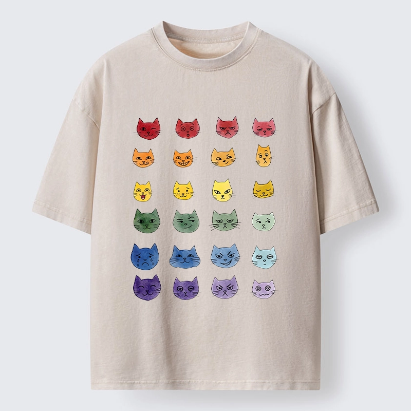 Tokyo-Tiger Watercolor Rainbow Cat Washed T-Shirt Sale