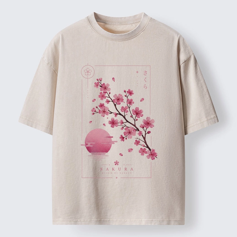 Tokyo-Tiger Sakura Moon Japanese Vintage Washed T-Shirt