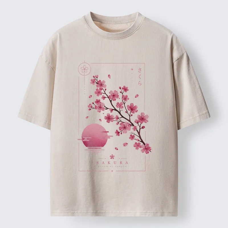 Tokyo-Tiger Sakura Moon Japanese Vintage Washed T-Shirt